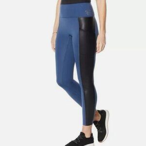 Laila Ali Sculpted High-Rise Legging Blue Black Faux Leather Accent, Large